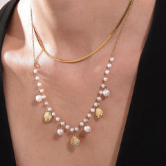 Pearl-Look Shell Charm Necklace