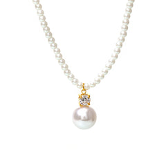 Faux Pearl Bead and Sparkling Pendant Necklace