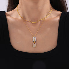Two-Tone Stone-Accent Tag Necklace or Separate Chain