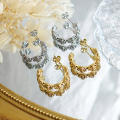 Rose-Textured Stainless Steel Hoop Earrings