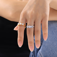 Three-Stone Cubic Zirconia Stainless Steel Ring