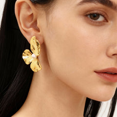 18K Gold-Plated Three-Petal Pearl-Look Earrings
