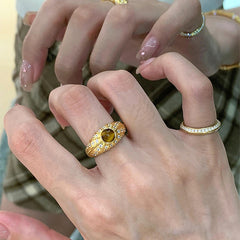 Nicolette Brushed Tiger-Eye Pavé Adjustable Ring