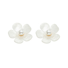 Resin Flower Pearl-Look Statement Earrings