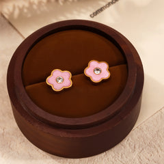 Gold-Tone Pink Enamel Flower Ring