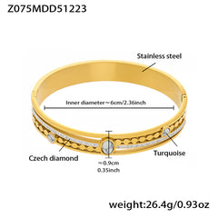 18K Gold-Plated Geometric Stone Bangle Bracelet