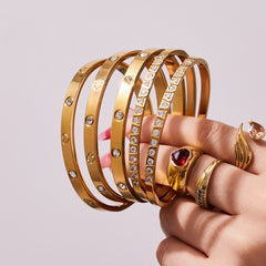 Cubic Zirconia Geometric Clasp Bangle Bracelets