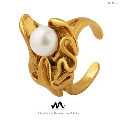 Gold-Tone Sculptural Pearl-Look Open Ring