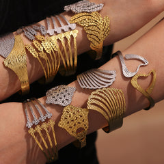 18K Gold-Plated Two-Tone Openwork Cuff Bracelets