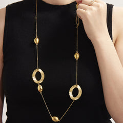 Gold-Tone Hammered Oval Station Necklace