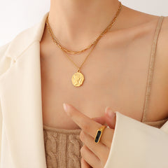 18K Gold-Plated Portrait Coin Triple-Layer Necklace