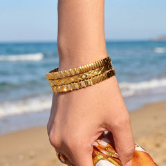 18K Gold-Plated Geometric Textured Bangle Designs