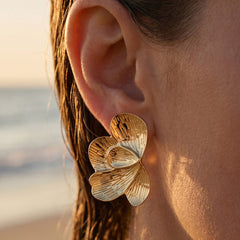 Textured Leaf Statement Stud Earrings