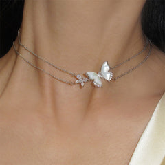 Nicolette White Mother-of-Pearl Butterfly Layered Necklace