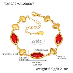 Gold-Tone Glass Accent Heart Link Bracelet