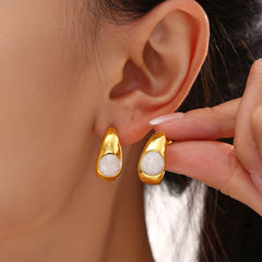 18K Gold-Plated Enamel Crescent Hoop Earrings