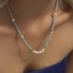 Turquoise & Freshwater Pearl Beaded Necklace & Bracelet
