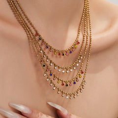 Color Cubic Zirconia Beaded Fringe Necklace