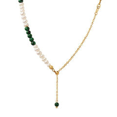 Green Stone & Freshwater Pearl Necklace or Earrings