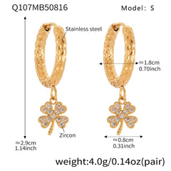 Cubic Zirconia Clover Charm Hoop Earrings