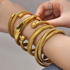 18K Gold-Plated Sculptural Open Bangle Designs