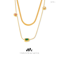 18K Gold-Plated Colored Glass Accent Necklace