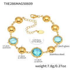 Gold-Tone Oval Glass Link Bracelet