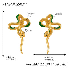 18K Gold-Plated Green Enamel Snake Stud Earrings