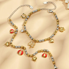Cubic Zirconia Heart and Ladybug Charm Bracelet