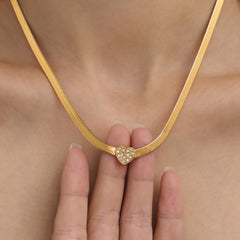 Gold-Tone Heart Cubic Zirconia Snake Chain Bracelet