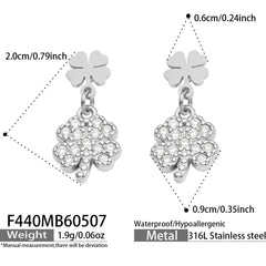 Clover-Motif Stainless Steel Drop Earrings