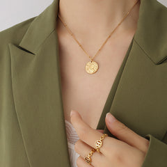 Decorative Coin or Square Relief Pendant Necklace