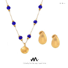 18K Gold-Plated Blue Bead Shell Necklace or Earrings