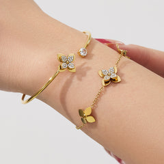 Sculptural Four-Petal Cubic Zirconia Flower Jewelry