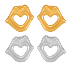 18K Gold-Plated Lips Heart-Outline Stud Earrings