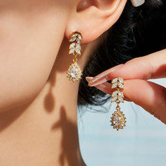 Cubic Zirconia Wheat Leaf Bracelet and Drop Earrings