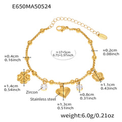 Gold-Tone Cubic Zirconia Charm Bracelet or Anklet
