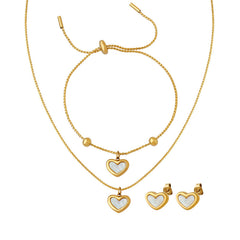 Heart Shell Accent Necklace Bracelet and Earrings