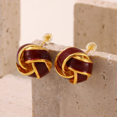18K Gold-Plated Deep Red Enamel Earrings