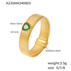18K Gold-Plated Ribbed Heart Stone Ring