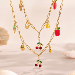 Fruit Charm & Cubic Zirconia Heart Necklaces