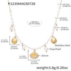 Pearl-Look Shell Charm Necklace