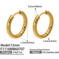 Spiral-Textured Stainless Steel Hoop Earrings