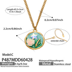18K Gold-Plated Rose Enamel Pendant Necklace
