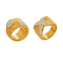 18K Gold-Plated Textured Stone Statement Ring