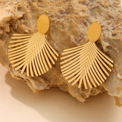 Gold-Tone Palm Leaf Fan Drop Earrings