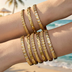 18K Gold-Plated Geometric Textured Bangle Designs