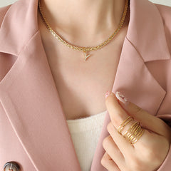 Cubic Zirconia Initial Letter Chain Necklace