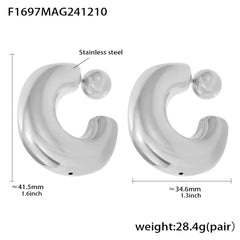 18K Gold-Plated Sculptural C-Hoop and Ball Stud Earrings