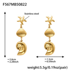 Ocean Starfish and Shell Drop Earrings
